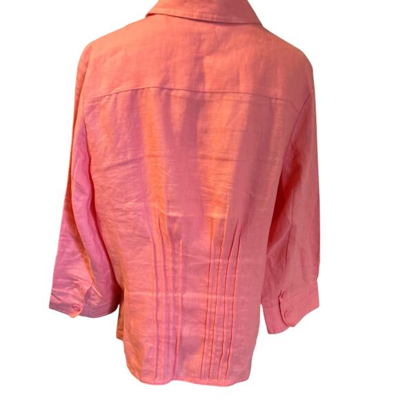 Kim Rogers 100% Linen Blouse Tunic Top Coral LG Petite Button Down Long Sleeves - Picture 7 of 9